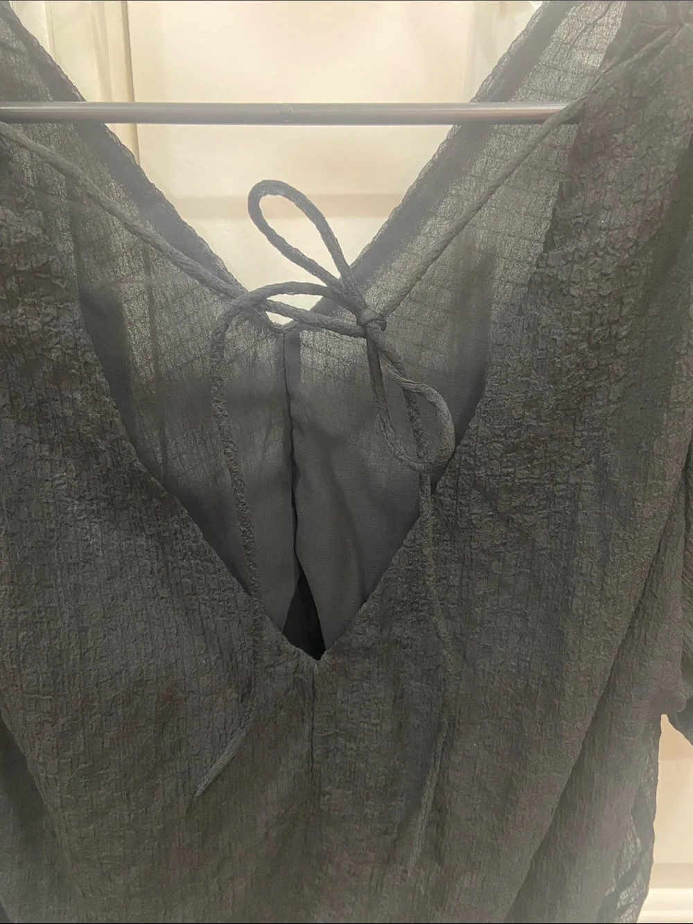 Astr Black V-Neck Short Puff Sleeve Blouse